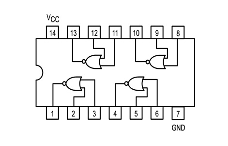 74LS02 Internal Logic Diagram with Pins and NOR Gates