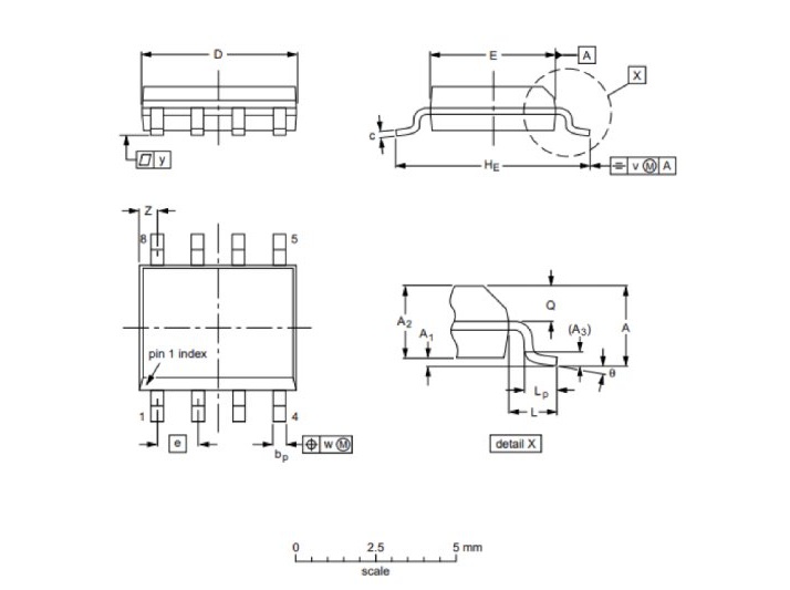 2D-Model and Dimensions of PCF8563