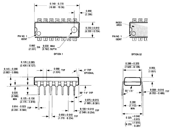 74LS02 Dimensions